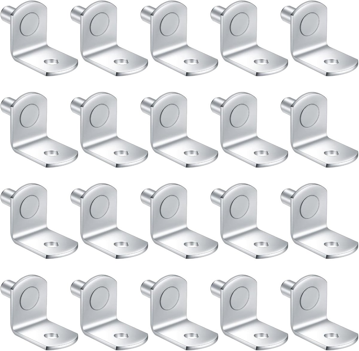 L-vormige metalen planksteunen set van 20 stuks, 5 mm, roestvrij staal, zilver, gepolijst afwerking