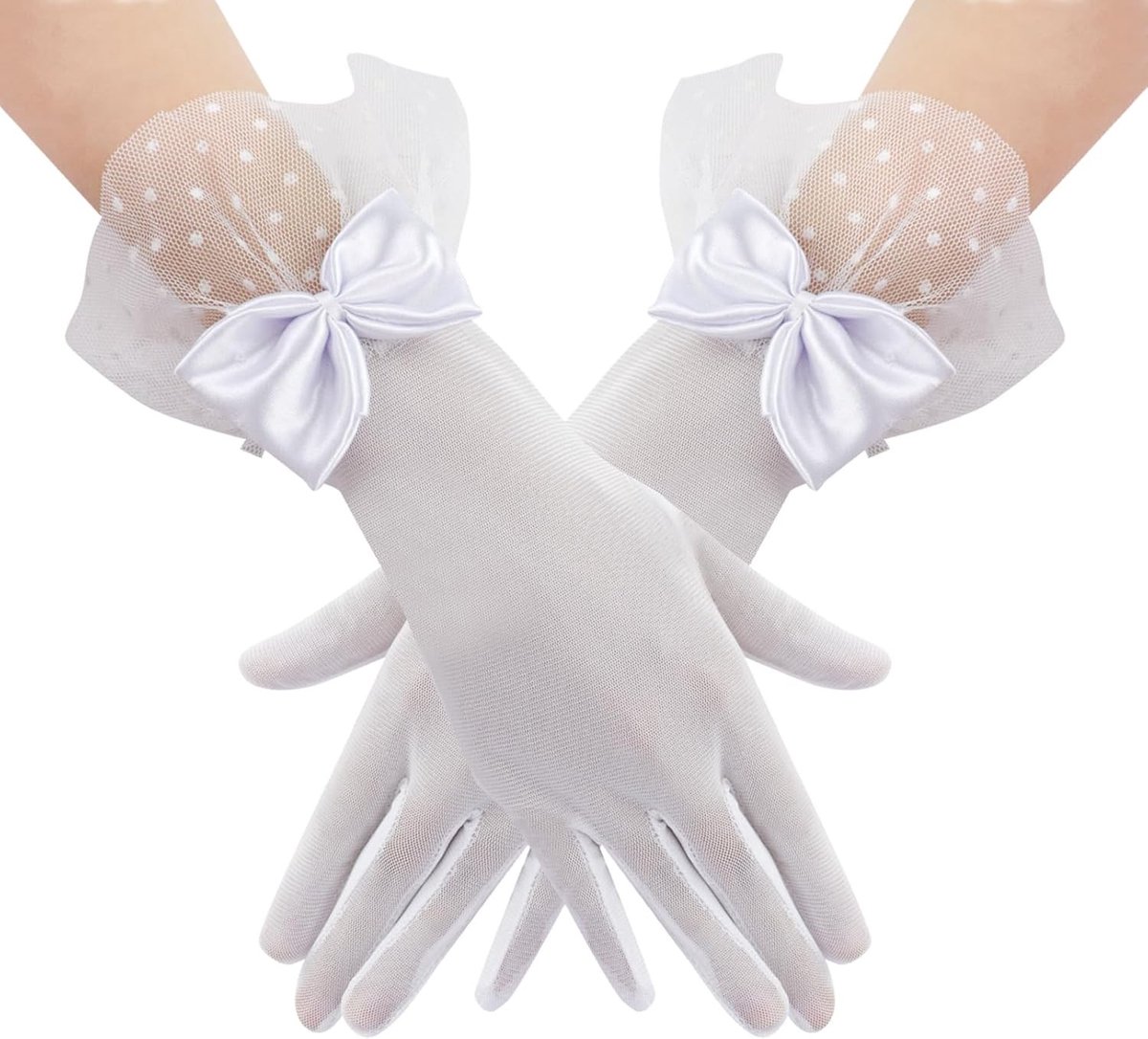 Elegante Korte Kant Handschoenen met Strik, Ideaal voor Bruiloften, Feestjes en Kostuums