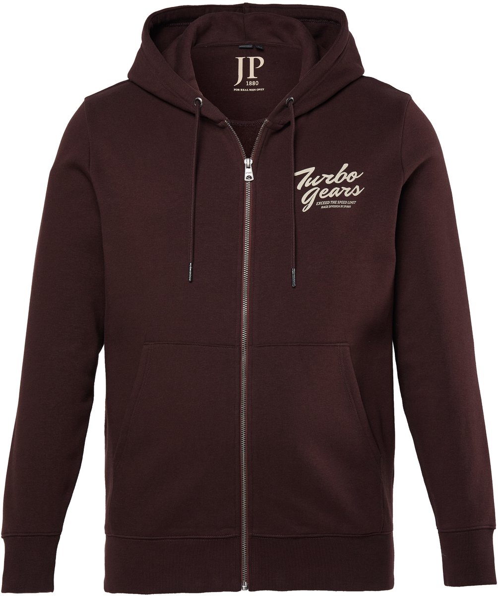 JP 1880 - Heren - Sweatvest capuchon print antipluis-sweatstof tot 8XL - Espresso - Maat L