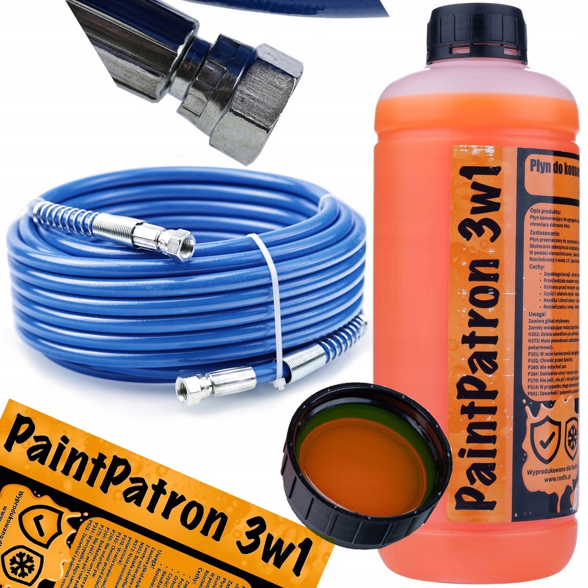 Rosfix Slang Set Airless Verfspuit - 15m TPU Slang 228 Bar - 1/4" Aansluiting, 1L Reinigingsmiddel