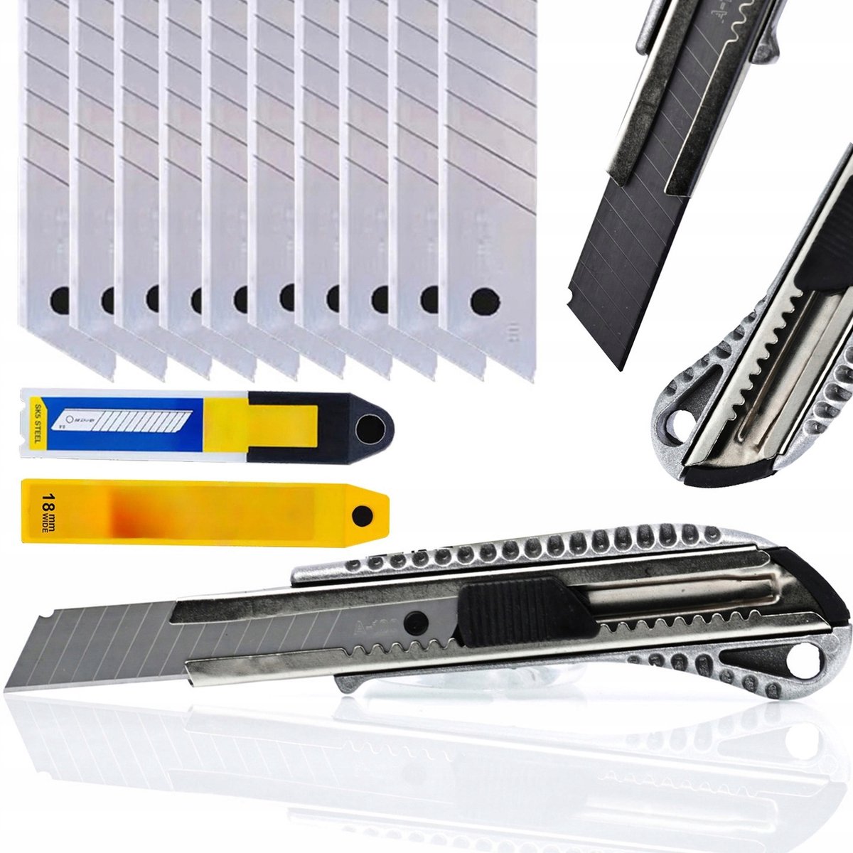 Rosfix Behangmes Set Aluminium - Breekblad 18 Mm, 155 Mm Lengte - 10 Vervangbare 18x0,5 Mm Mesjes - Geschikt voor Stanley