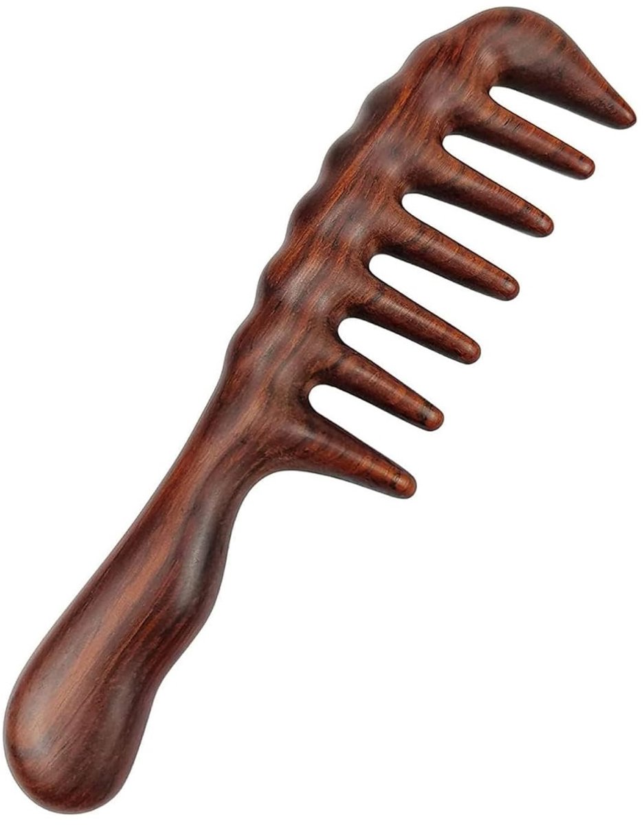 carmdering -Houten Kam met Brede Tanden - Sandelhouten Kam voor Lang en Krullend Haar - Ontwarringskam met Antistatische Werking - Hoofdhuidmassage en Styling - 20 × 5,5 cm