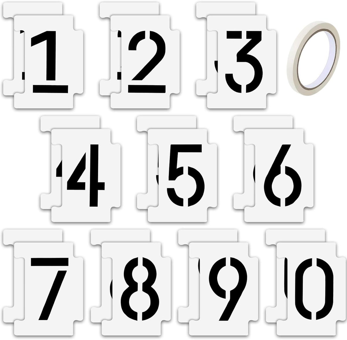 Curb stencil kit met 20 stencils van cijfers 0-9, 14 miljoen plastic, 4 inch hoog, inclusief tape voor het schilderen van huisnummers en adressen