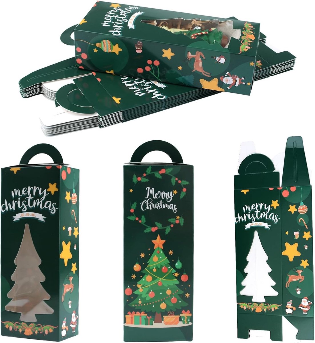 Kerstdozen met venster, 24 stuks kleine cadeauverpakkingen voor geschenken, koekjes en feestelijke decoratie