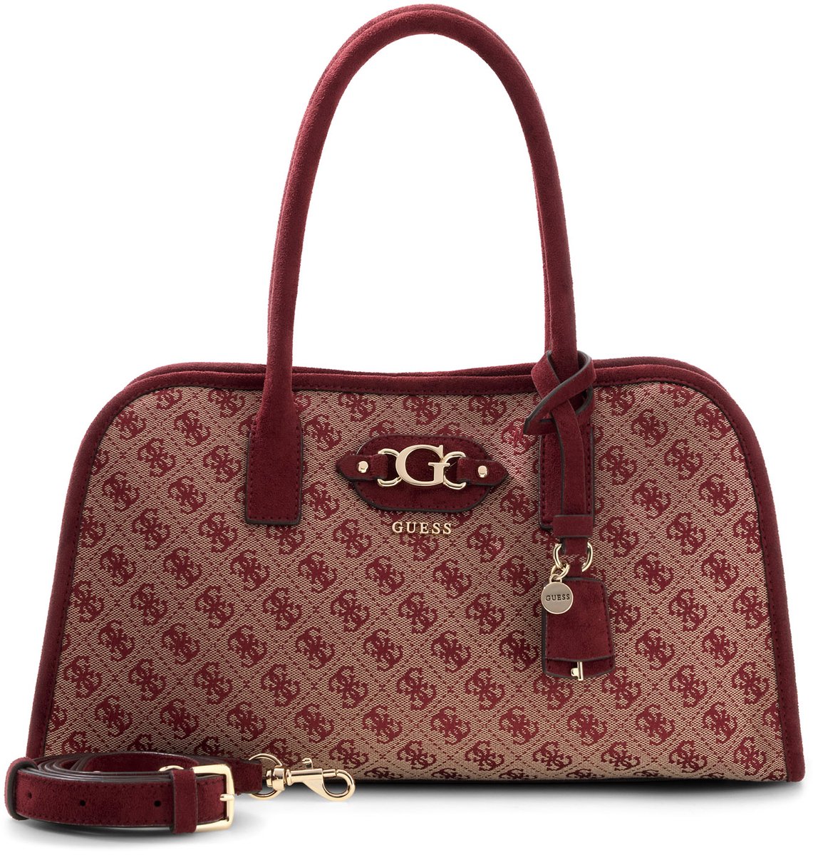GUESS schoudertas handtas Samantha Girlfriend Satchel Merlot Logo wijnrood