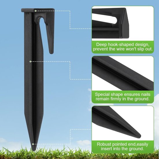 Aardpennen voor robotmaaier, begrenzingskabel, 100 stuks, haken, grondpennen, spijkers, haringen voor begrenzingsdraad, haken, begrenzingskabel, compatibel met Gardena, Husqvarna, Worx, Bosch van Merkloos	 — afbeelding 2