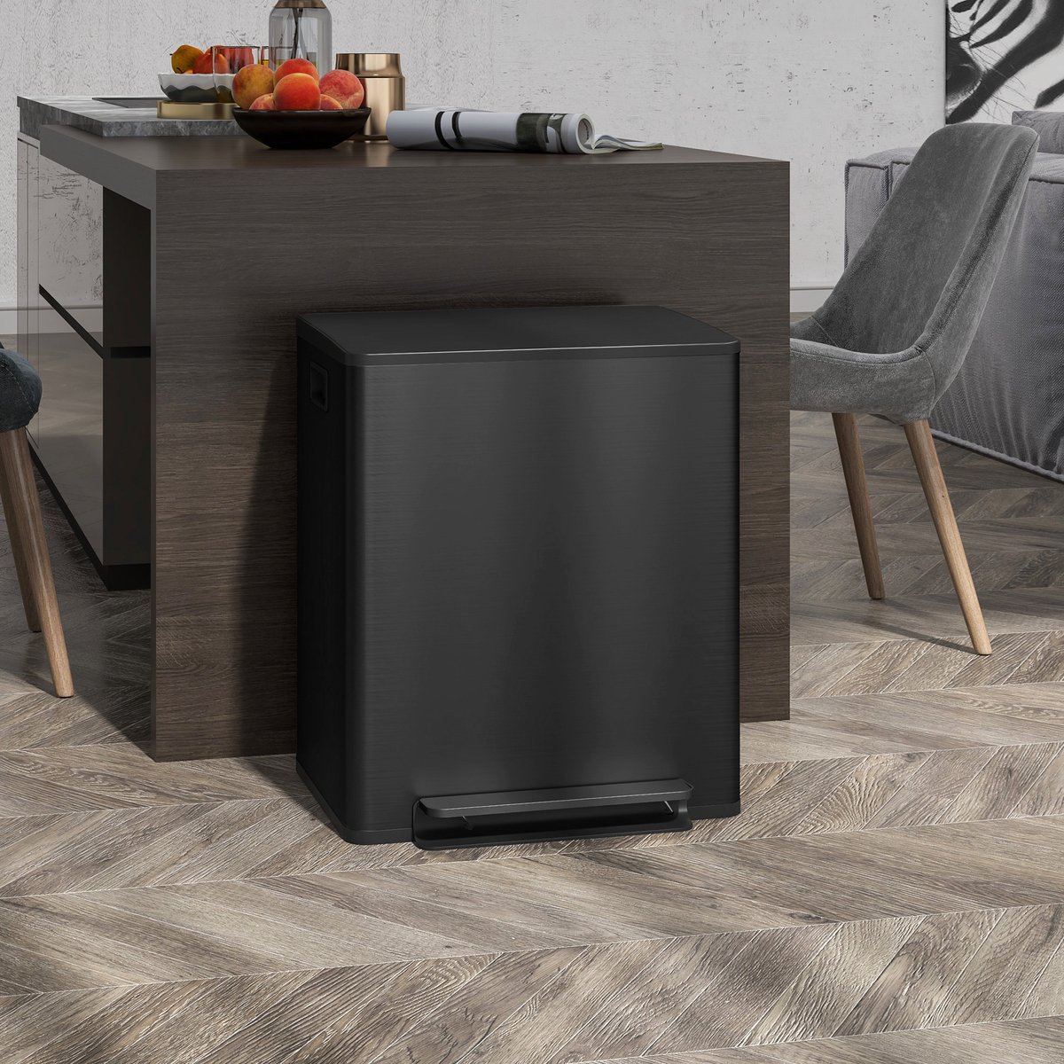 COVREO Afvalscheidingsprullenbak 47,7x37,5x55 cm zwart RVS, 2 x 25L