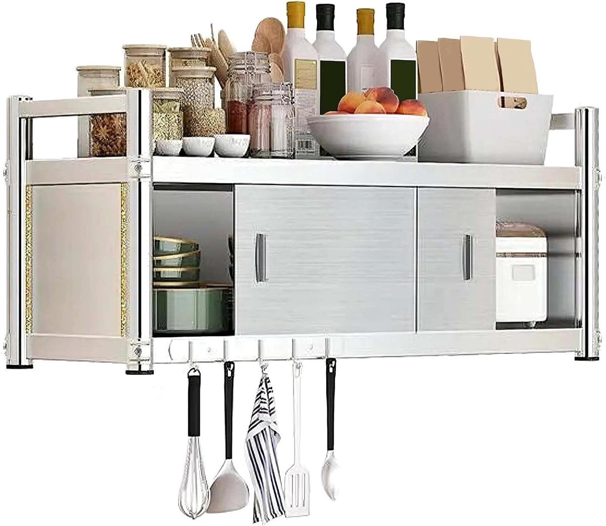 Wandkast met Schuifdeuren - Hangende Opbergkast - Keuken Organiseren - Roestvrij Staal - 60x35x50cm - Zilver