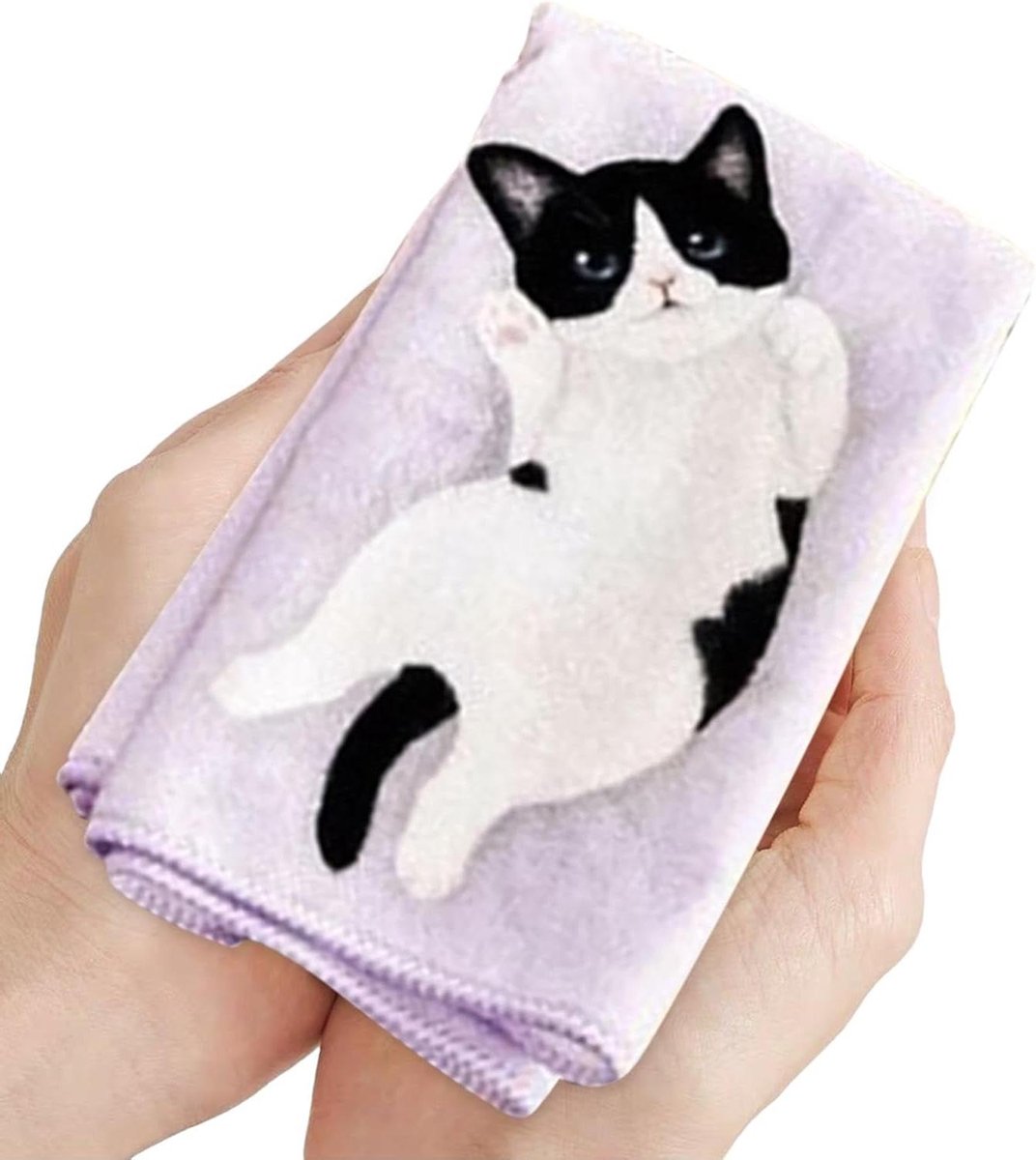 Zakhanddoeken Kattenpatroon - Reishanddoek Kinderen - Hygiënisch Afvegen - Zacht Katoenmix - 28 x 28 cm - Lila