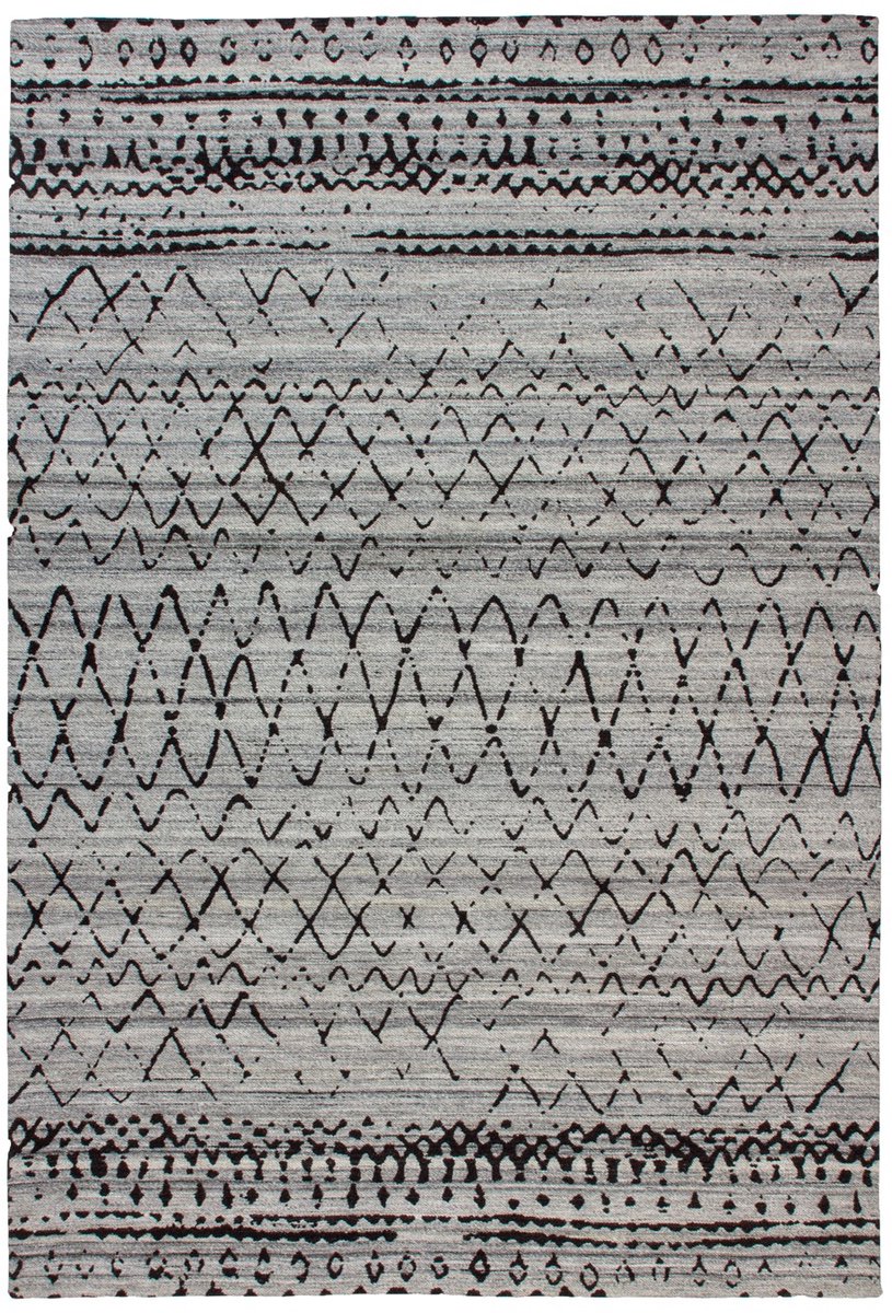 Padiro laagpolig vloerkleed 120 x 170 cm - naturel / grijs - boho geometrisch patroon - geschikt voor vloerverwarming - van wol en polyester