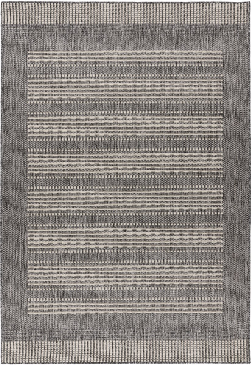 Padiro vlakgeweven vloerkleed 160 x 230 cm - zilver - modern streeppatroon - voor binnen en buiten - geschikt voor vloerverwarming - van polypropyleen