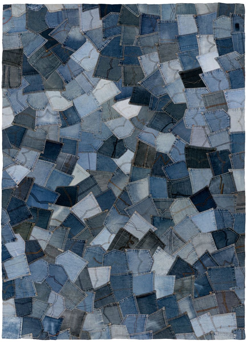 Padiro laagpolig vloerkleed 80 x 150 cm - blauw - modern abstract design - geschikt voor vloerverwarming - van gecyclede katoen