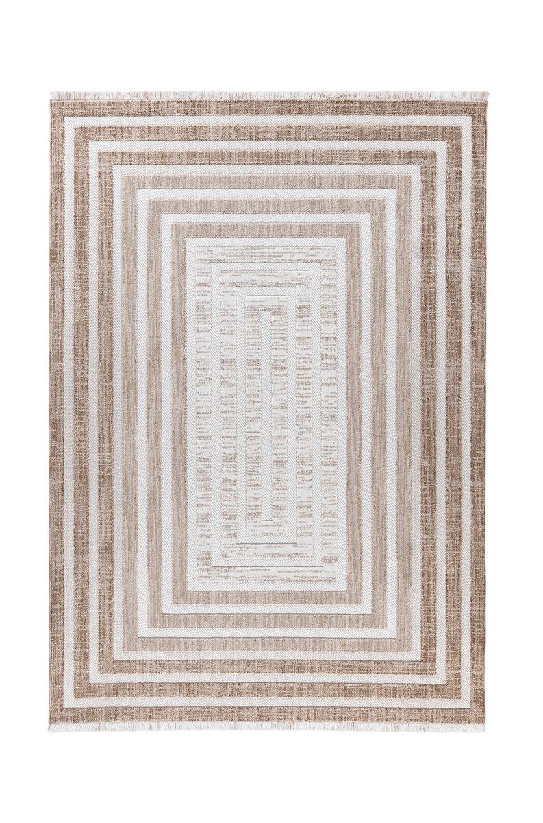 Padiro laagpolig vloerkleed 80 x 150 cm - bruin / beige - modern geometrisch patroon - geschikt voor vloerverwarming - van polyester