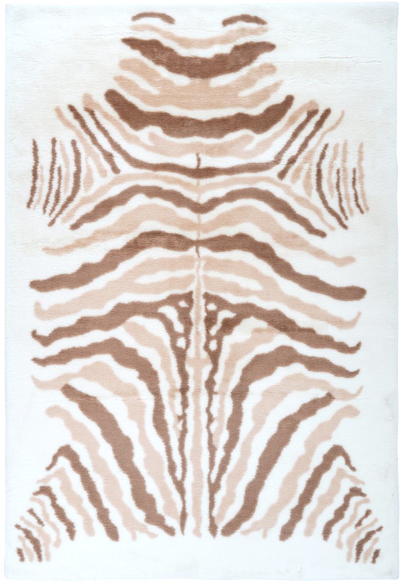 Padiro hoogpolig vloerkleed 120 x 160 cm - crème / off-white / taupe / wit - karaktervolle dierenprint - geschikt voor vloerverwarming - van polyester