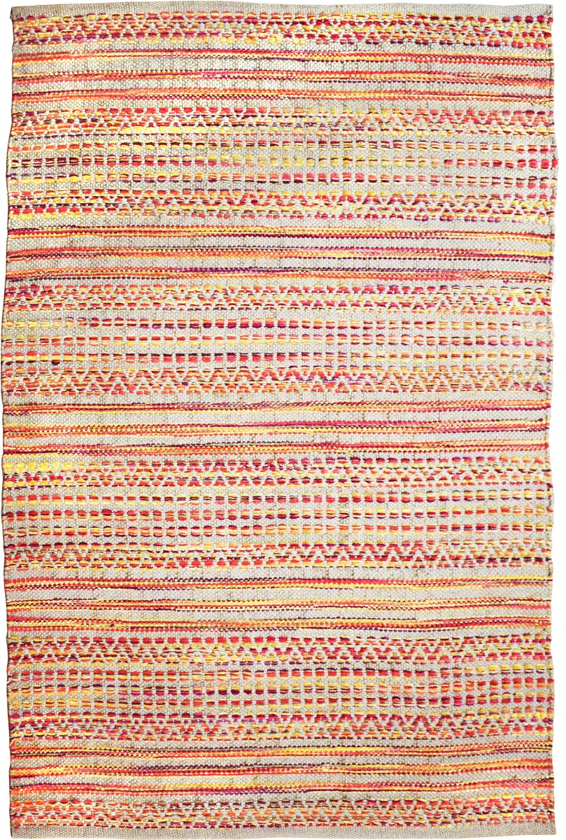 Padiro laagpolig vloerkleed 120 x 170 cm - rood - modern streeppatroon - geschikt voor vloerverwarming - van jute