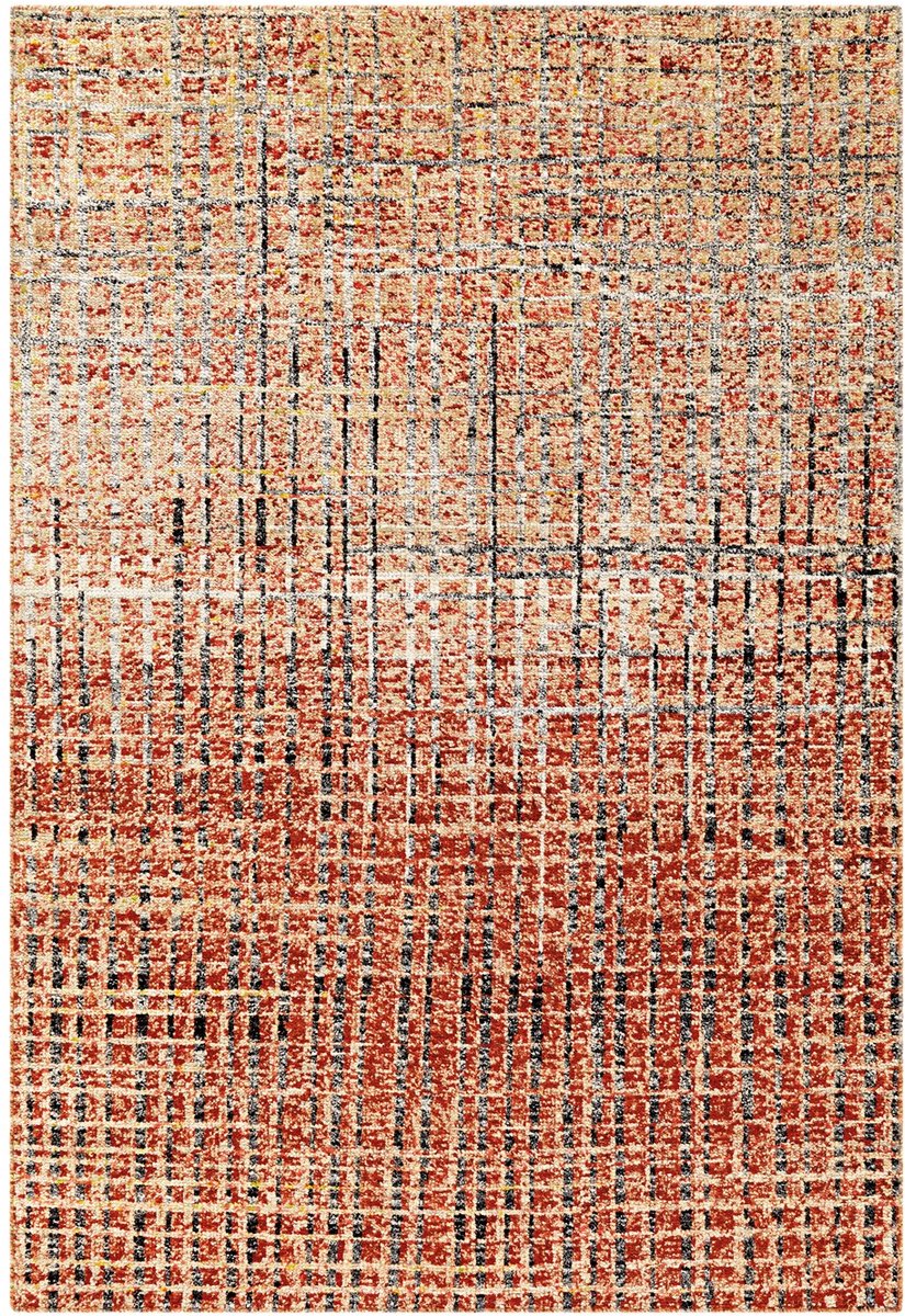 Padiro laagpolig vloerkleed 170 x 240 cm - terra / crème - modern abstract design - geschikt voor vloerverwarming - van zijde en katoen