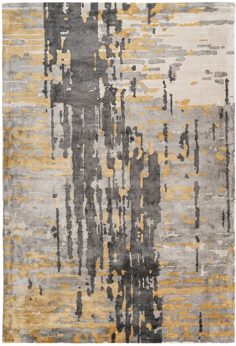 Padiro laagpolig vloerkleed 80 x 150 cm - grijs / blauw / goud - modern abstract design - geschikt voor vloerverwarming - van viscose