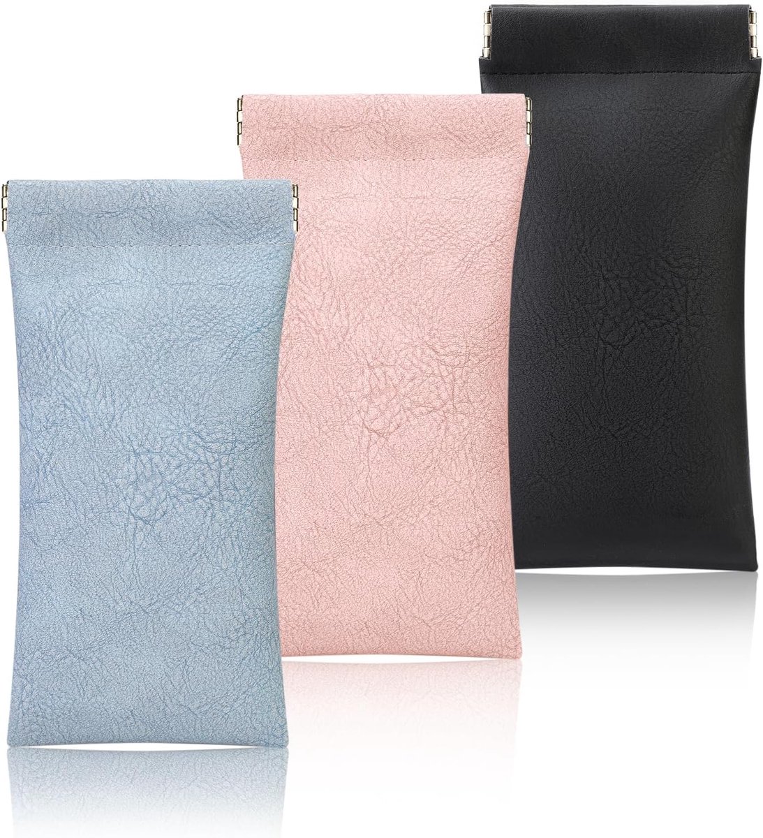 PU lederen brillenetui - 3-pack - draagbare reiszachte knijptop zonnebril leesbril zakje bril tas voor vrouwen mannen kinderen