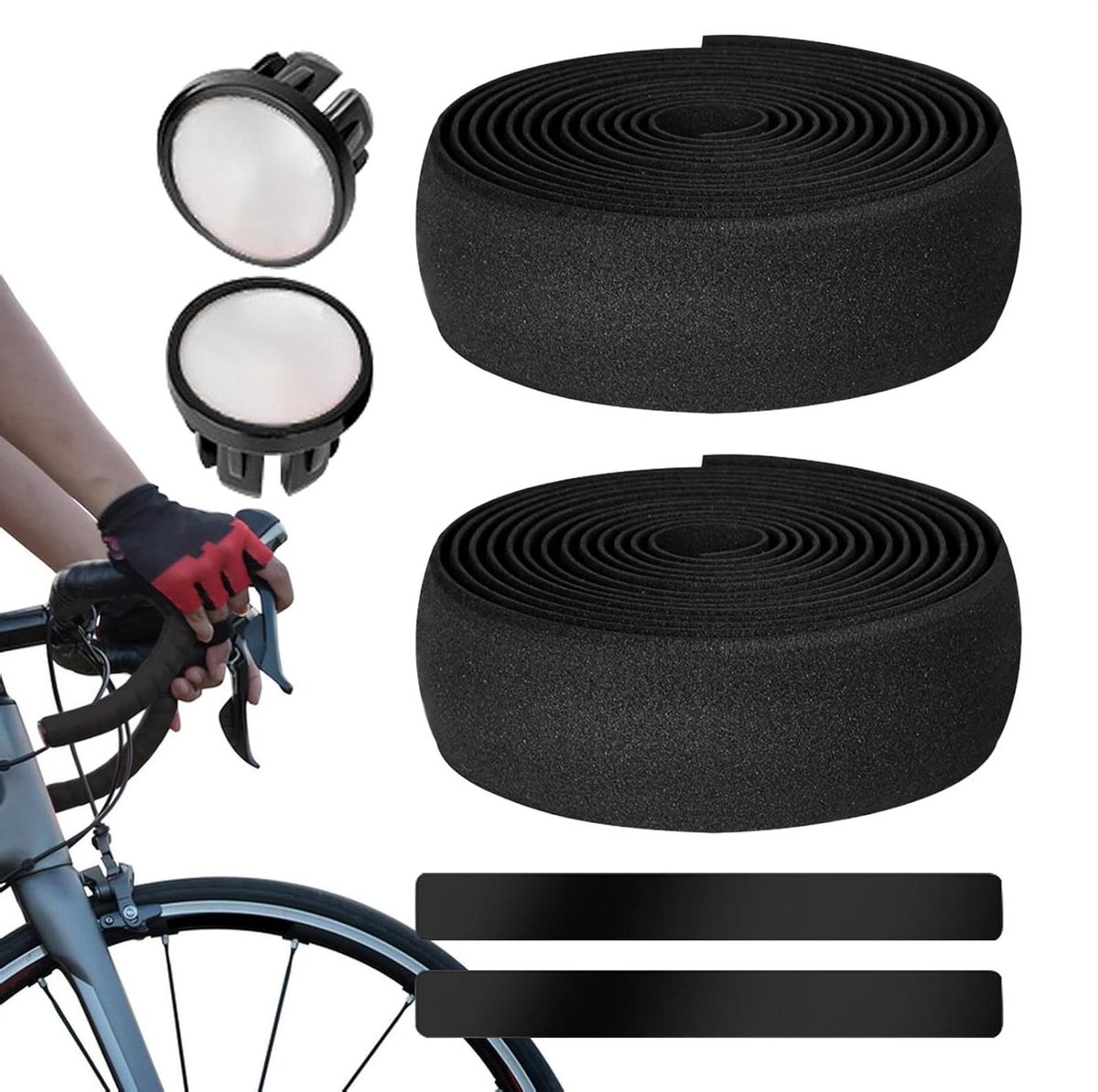 Fiets Stuurtape - Grip Tape Racefiets - Comfortabel Fietsen - Schokabsorberend Schuim - 200 x 3 x 0.3 cm - Zwart