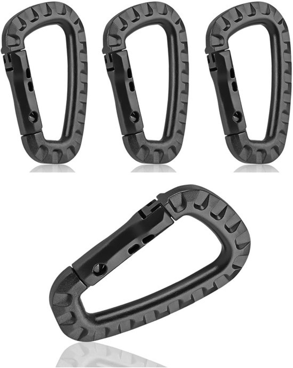 Karabijnhaken 4 stuks - D-vormig - Kunststof - Lichtgewicht - Antislip - Geschikt voor outdooractiviteiten - 8,4 x 5,5 cm - Klimgespen