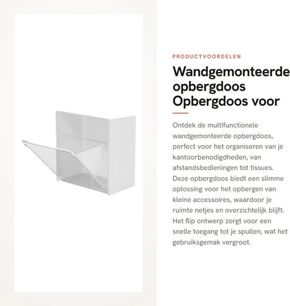 Opbergdoos Wandgemonteerd - Opbergdoos met Flip Ontwerp - Organisatie voor Tissues - Duurzaam Kunststof - Grote Capaciteit - Ideaal voor Kantoorbenodigdheden - Opbergcontainer