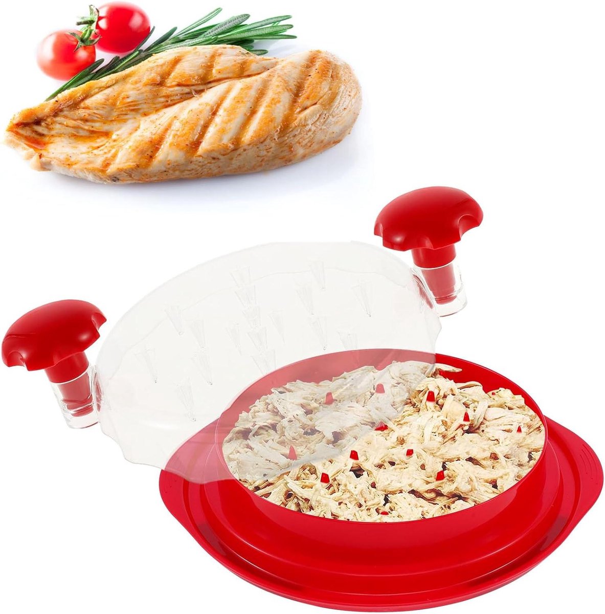 Kippenversnipperaar - Vleesvermaler Keuken - Snel Vlees Versnipperen - Transparant Deksel - 229 cm - Rood