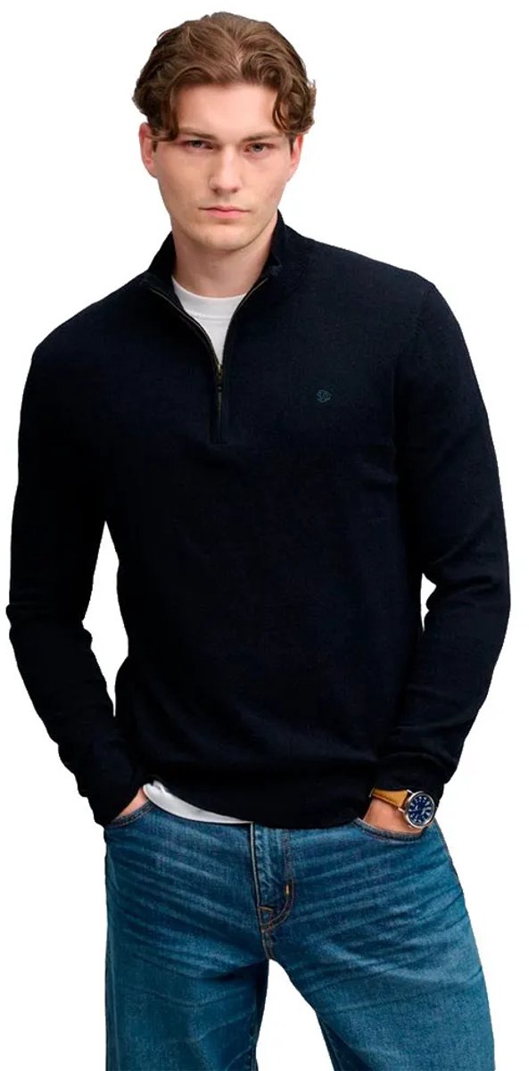 Superdry Essential Lichtgewicht Wol Blend Half Zip Trui Slanke Pasvorm Heren Sweaters Marineblauw
