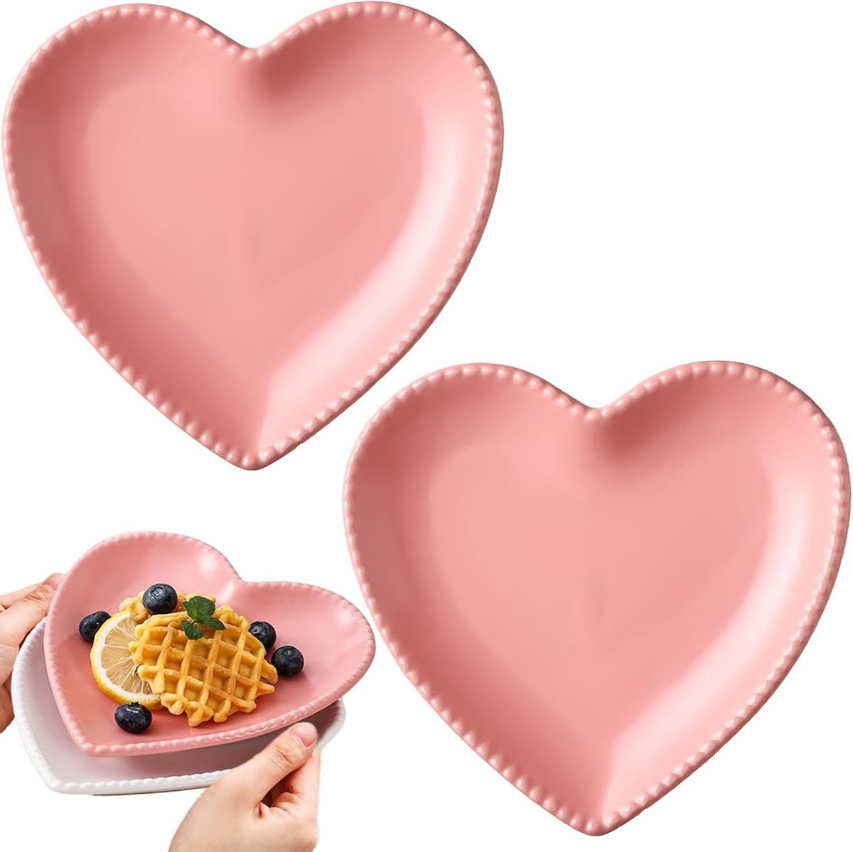 Steengoed dinerset - Roze - 16,5 cm - Keramische hartvormige dinerborden - Voor feesten en dagelijks gebruik