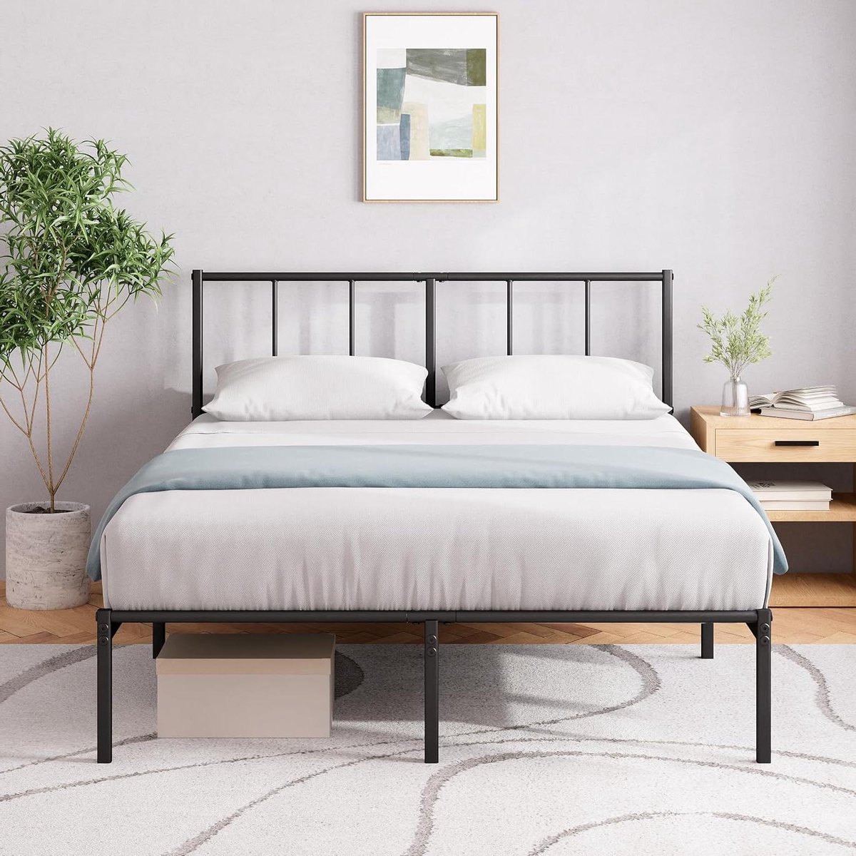 Metalen Bedframe - Bedbodem Frame - Slaapkamer Inrichten - Ruimte Onder Bed - 135 x 190 cm - Zwart