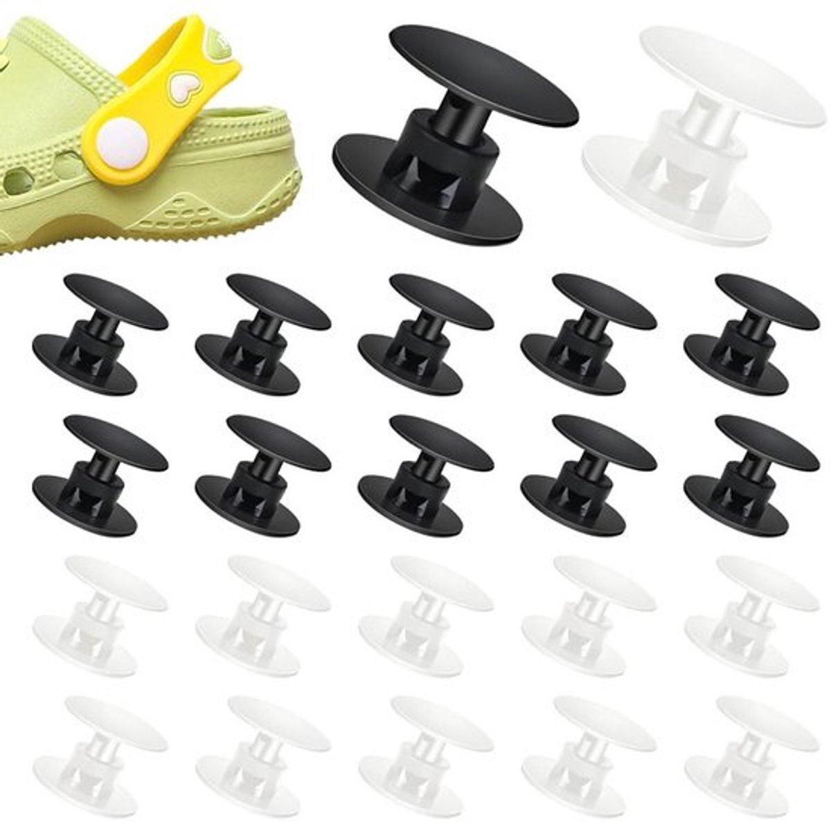 Klinknagels 20 Stuks - Plastic Klinknagels - Vervangende Klinknagels - 16 x 13 x 11,5 mm - Zwart/Wit - Duurzaam Materiaal - Schoenaccessoires
