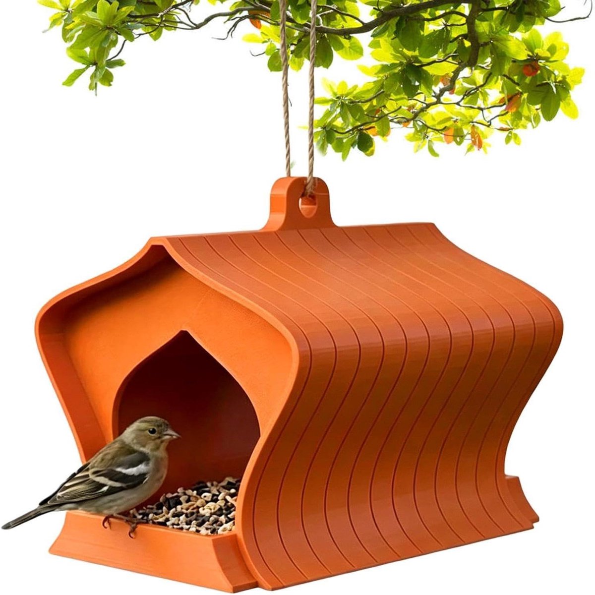 Vogelvoederbak Buiten - Voederhuisje Tuin - Vogels Voeren - Regen- en Zonbescherming - 13 x 13 x 15 cm - Oranje