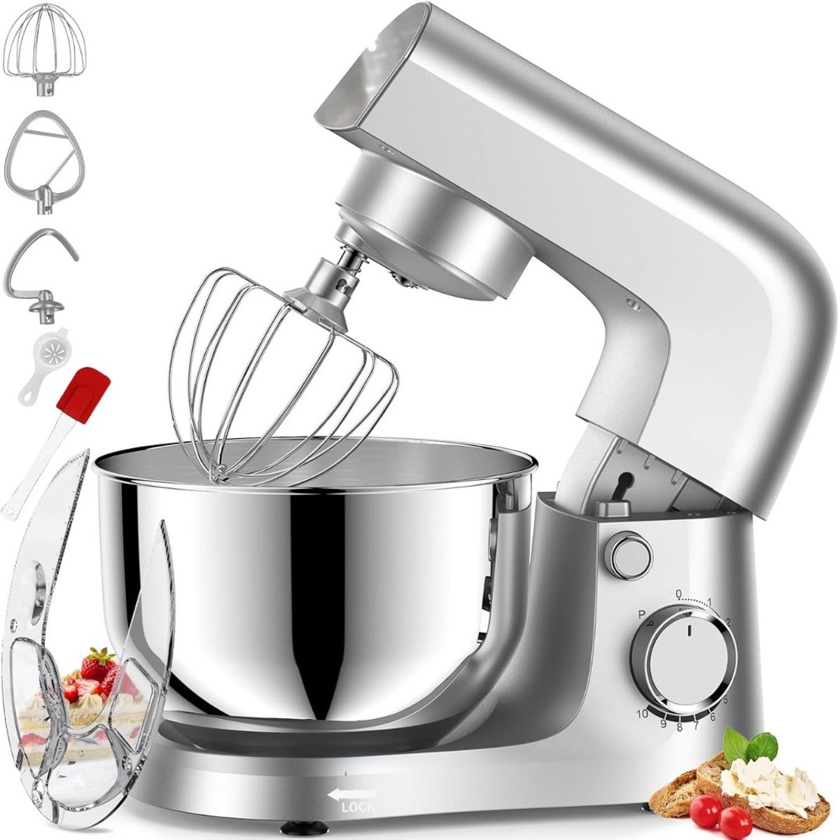NIVA® Deegmachine - Mixer met Kneedhaak - Kneedmachine - Zilver - 37cm x 24cm x 32cm