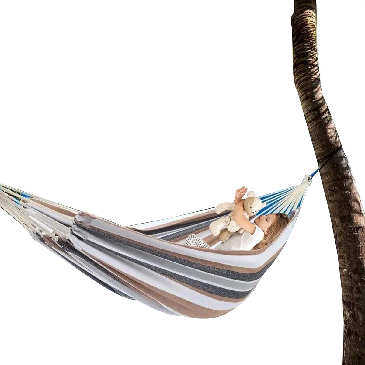 Tweepersoons Hangmat - Strandhangmat Boomhangmat - Buiten Ontspannen - Verdikte Stof Organizer - 260x150 cm - Gestreepte Kleuren