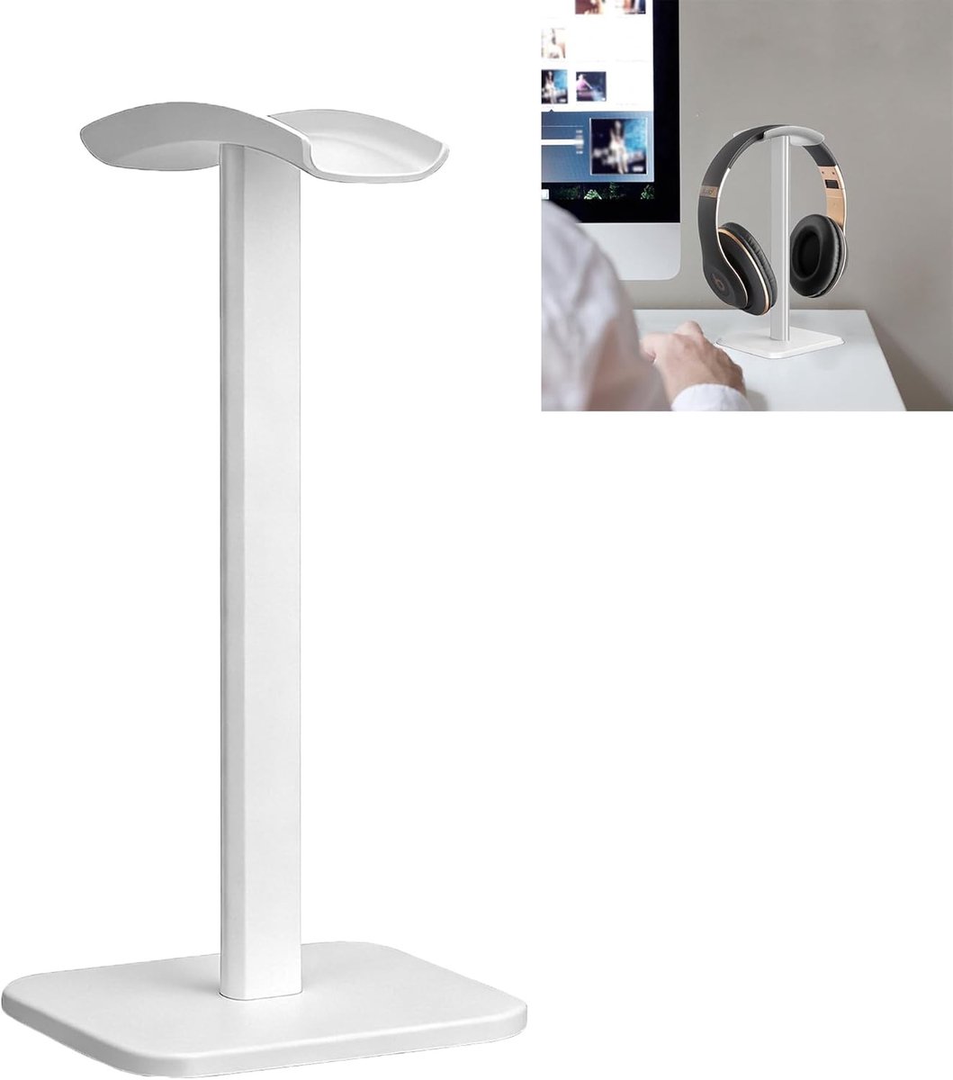 Hoofdtelefoon standaard - Koptelefoon houder - Bureau organiseren - Solide aluminium basis - 1 stuk - Wit