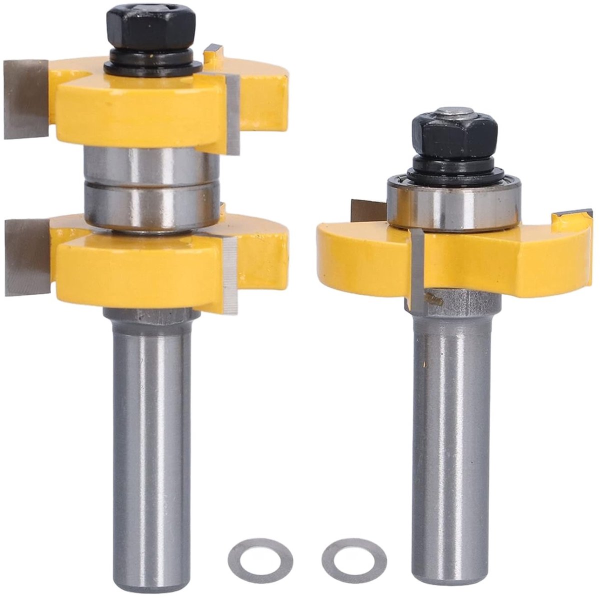 Set van 2 Freesjes voor Tong en Groef met 1/2 inch Schacht, 3 Tanden en Verstelbare Lagers voor Houtbewerking en Verbindingen