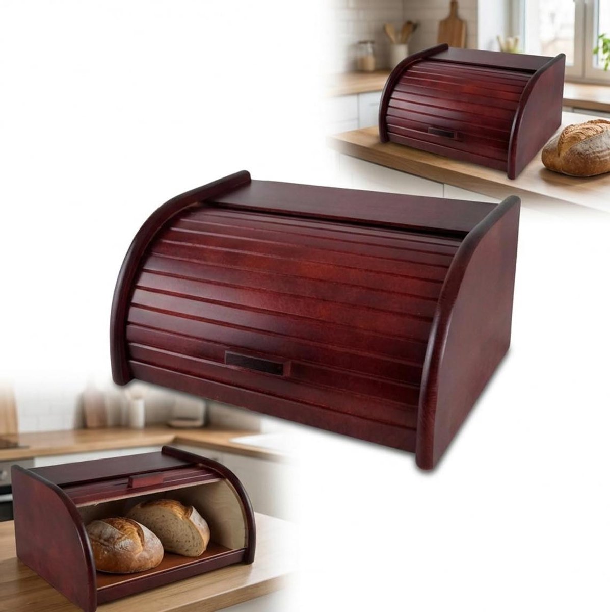 Broodtrommel Hout - Brood Box - Brood Bewaren - Ventilatie voor frisheid - 31x26x16 cm - Mahonie