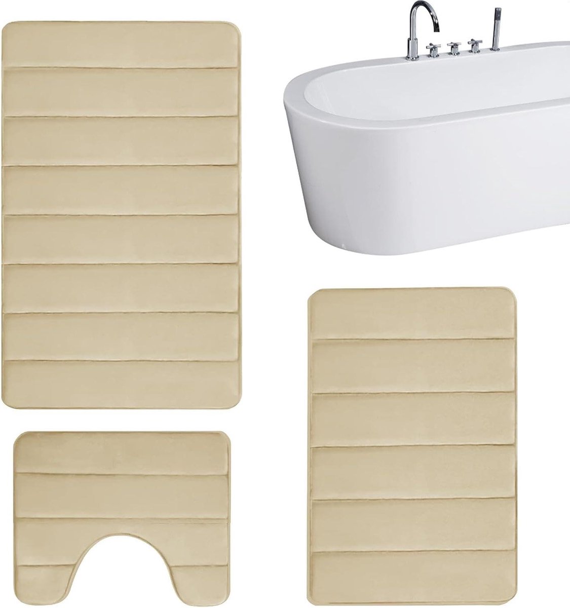 Badkamertapijtset - Toiletmatten set - Badkamer inrichten - Sterk absorberend - 3 delig - Kameel