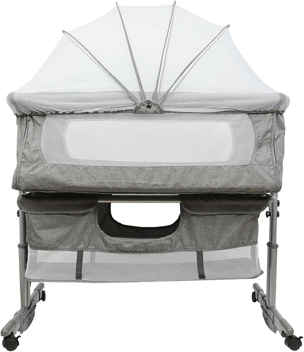 Baby Bed - Co-sleeper Kinderbed - Veilig Slapen - Verstelbare Hoogte - 92x58x90cm - Donkergrijs
