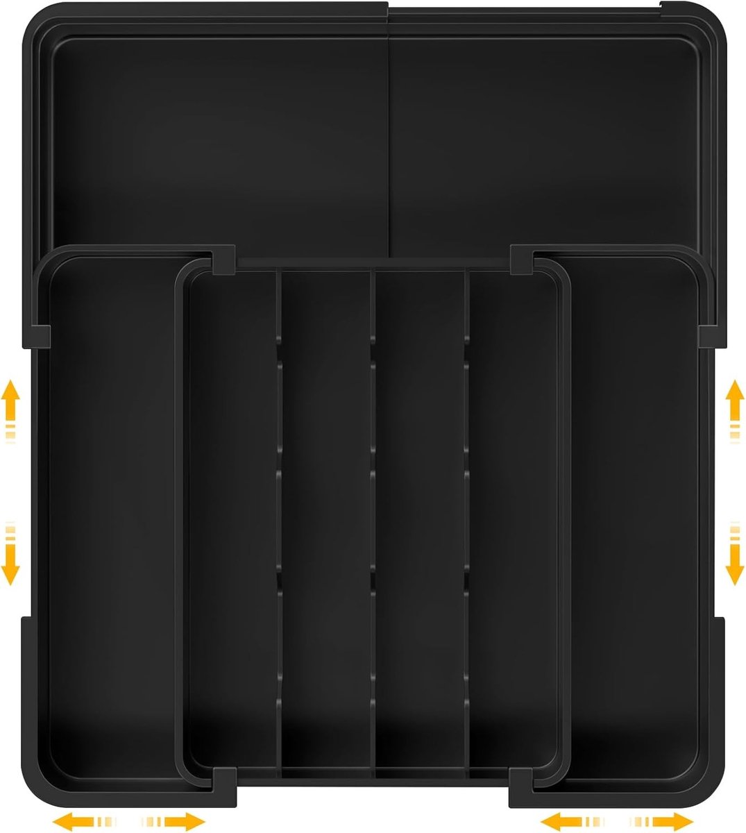 Bestekbak voor 114 delen - Zwart - 24 x 32,3 x 5,5 cm - Siliconen Bestekorganizer met 7 Vakjes - Voor Keukengerei