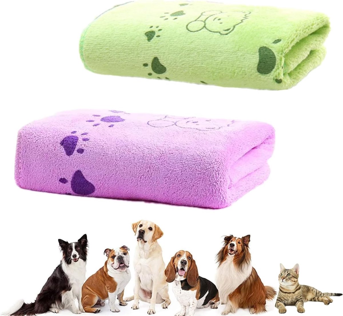 Hondenbadjas maat l - Groen en Paars - 140 x 71 cm - Microvezel Sneldrogende Handdoek - Voor Honden en Katten