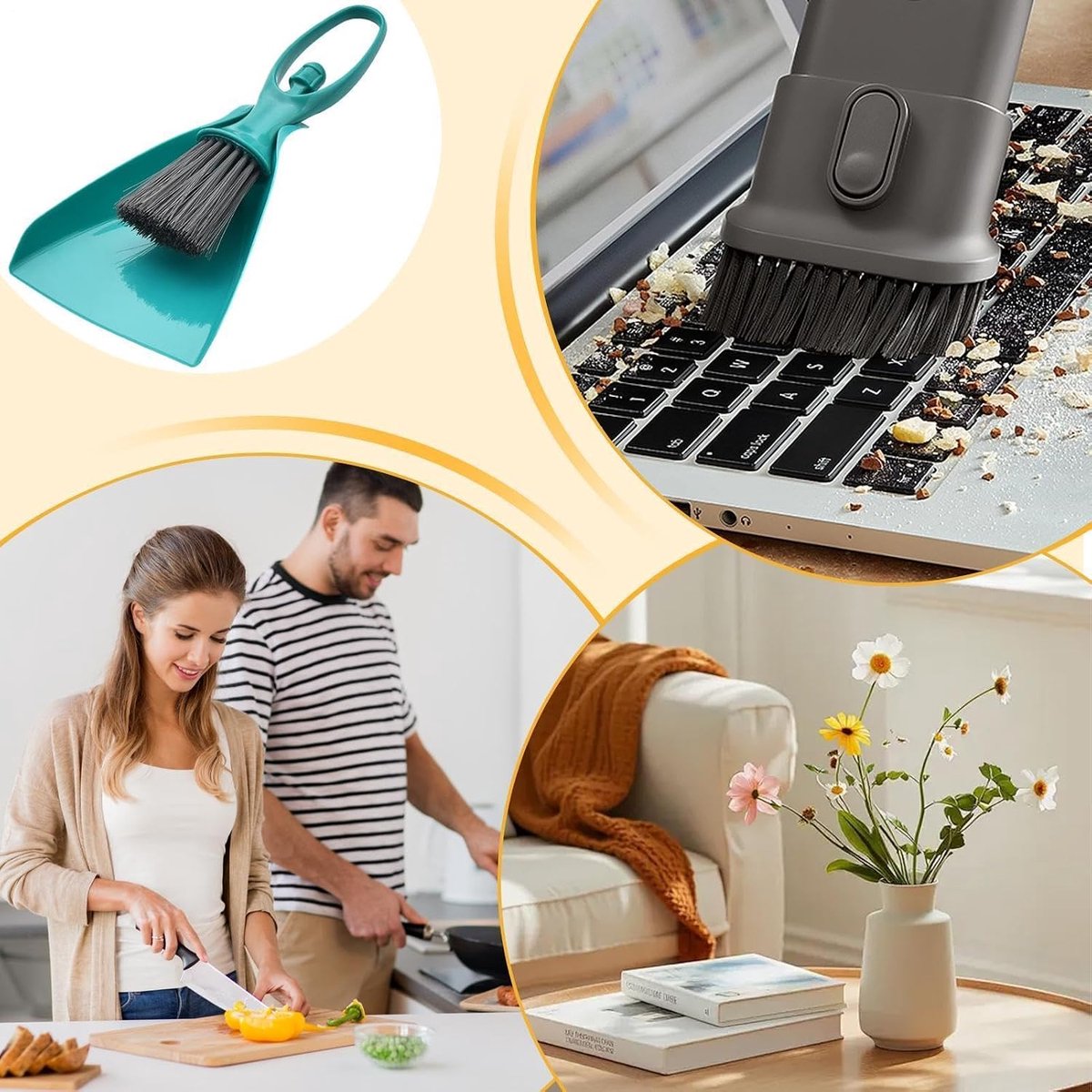 Kleine Stoffer Blik - Bureau Bezem - Snel Opruimen - Ergonomisch Handvat - 11x23.5 cm - Groen