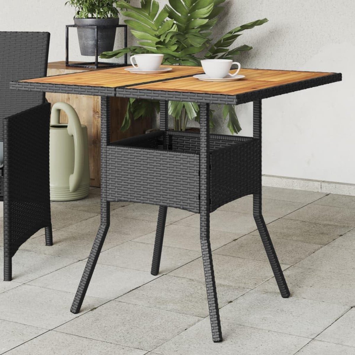 Tuintafel Buiten - Dienblad Tafel - Buiten Eten - Acaciahout Tafelblad - 80x80x75 cm - Zwart