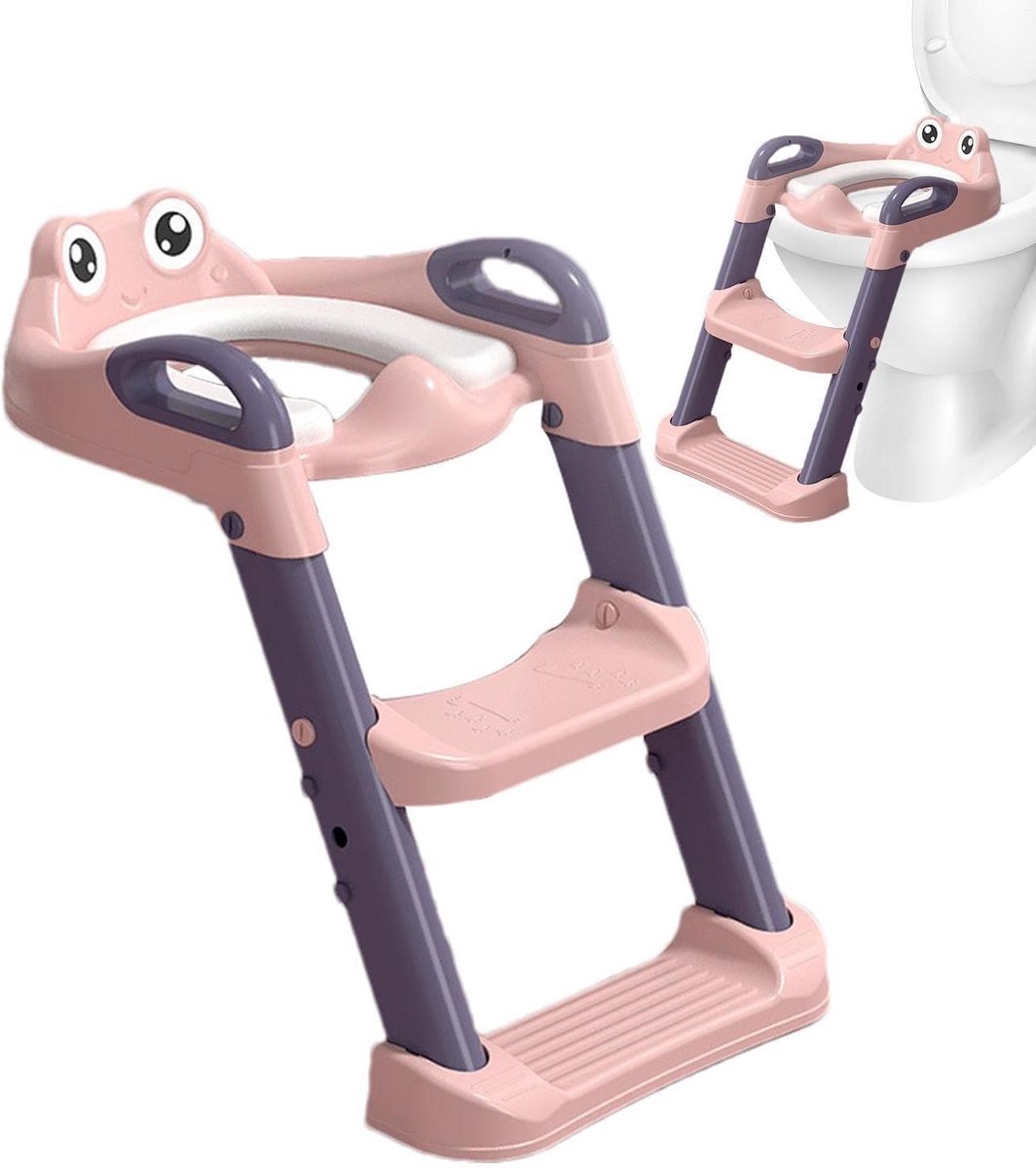 Zindelijkheidstrainingsstoel - Toiletladder Potje - Kinderen Zindelijk Maken - Verstelbare Hoogte - 42.6 x 37 x 16.5 cm - Roze
