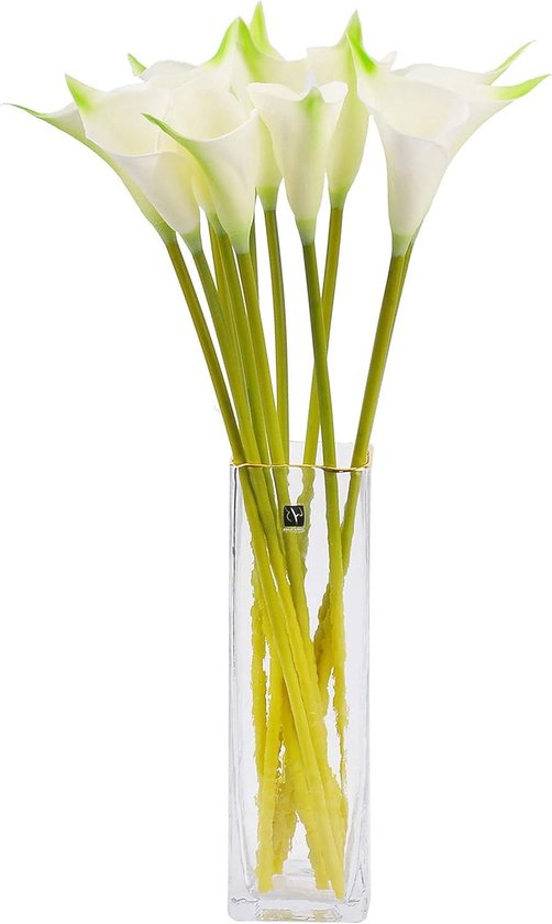 Kunst Calla Lelies - Nep Bloemen - Huis Decoratie - Realistisch Uiterlijk - 50 cm - Wit Groen