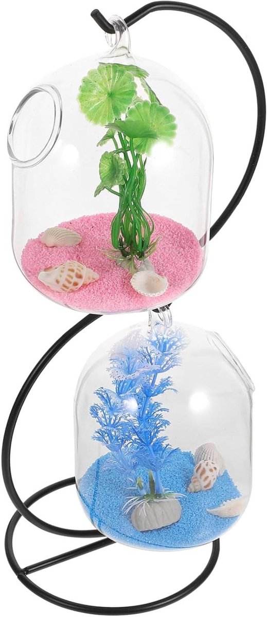 Hangend Aquarium - Vissenkom Glas - Kleine Ruimtes - Met IJzeren Standaard - 33 cm Lengte - Transparant