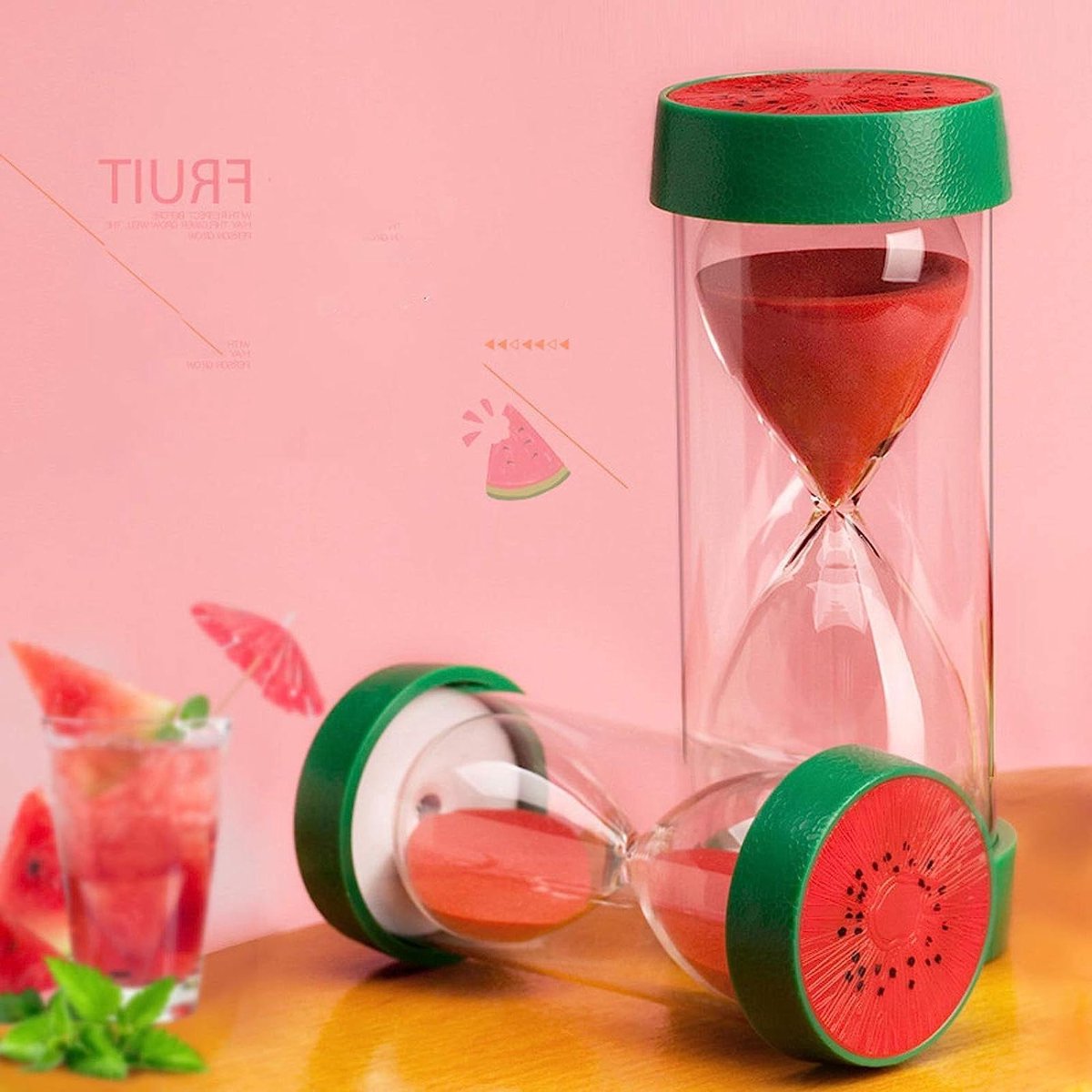 Zandloper Timer - Zandklok Keuken - Koken Tijdmeting - Handgeblazen Glas - 45 Minuten - Watermeloen