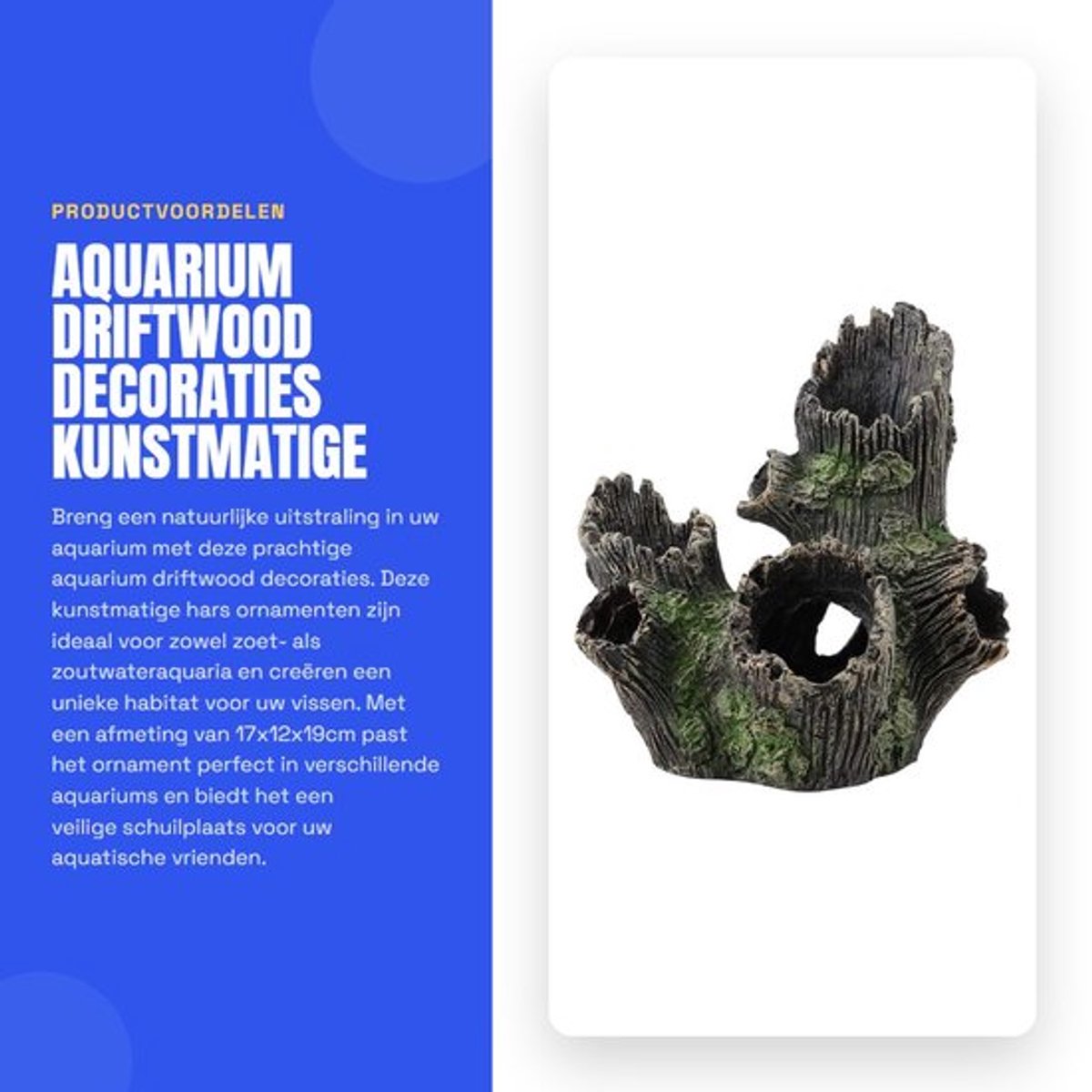 Driftwood Decoratie - Kunstmatige Hars Boomstam - Aquarium Ornament - Vis Plant Habitat - 17x12x19 cm - Eerste Klas Product - Aquariumdecoratie