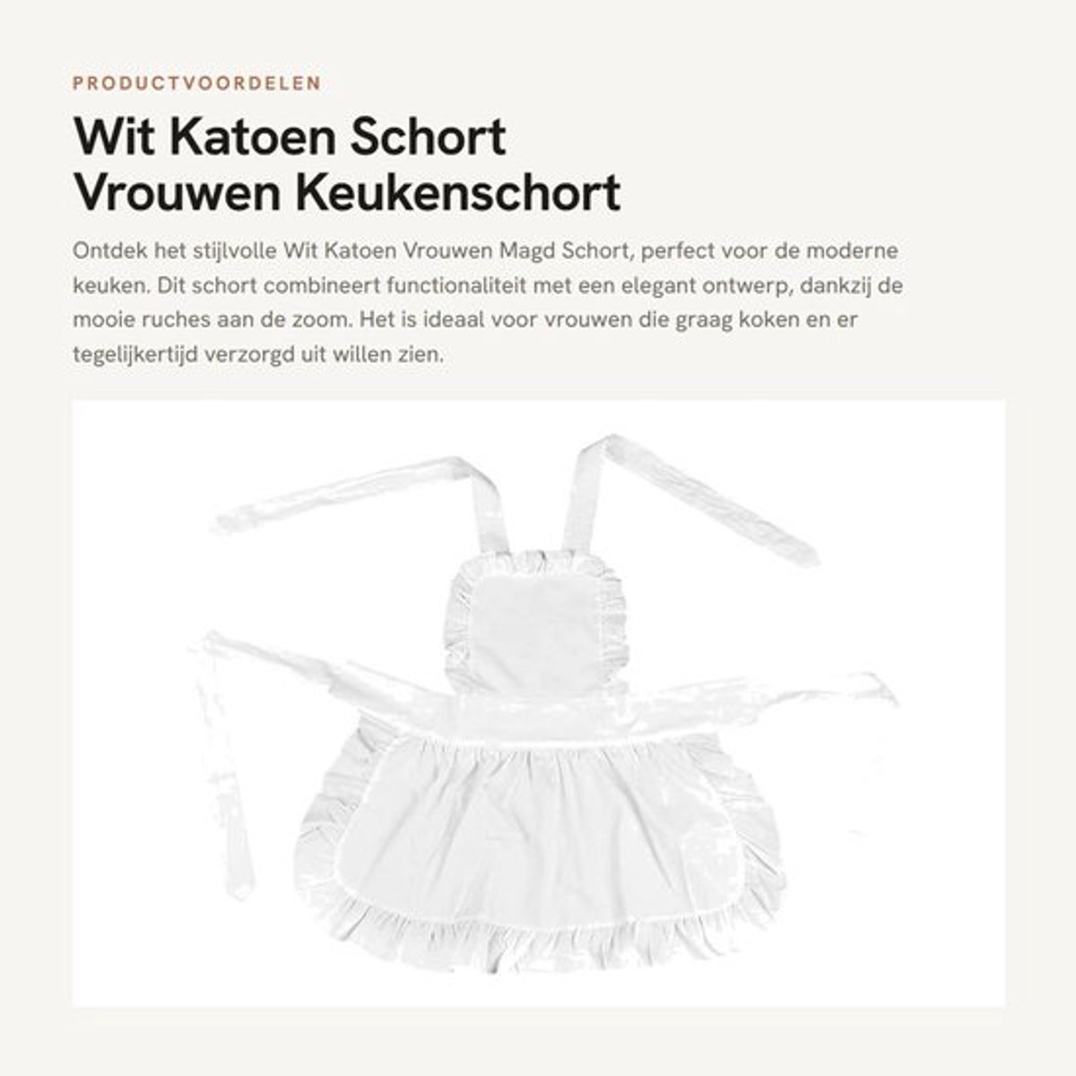 Wit Katoen Schort - Vrouwen Keukenschort - Elegante Ruches Zoom - Effen Kleur - Verstelbare Tailleband - Vuilafstotend - Ideaal voor Koken