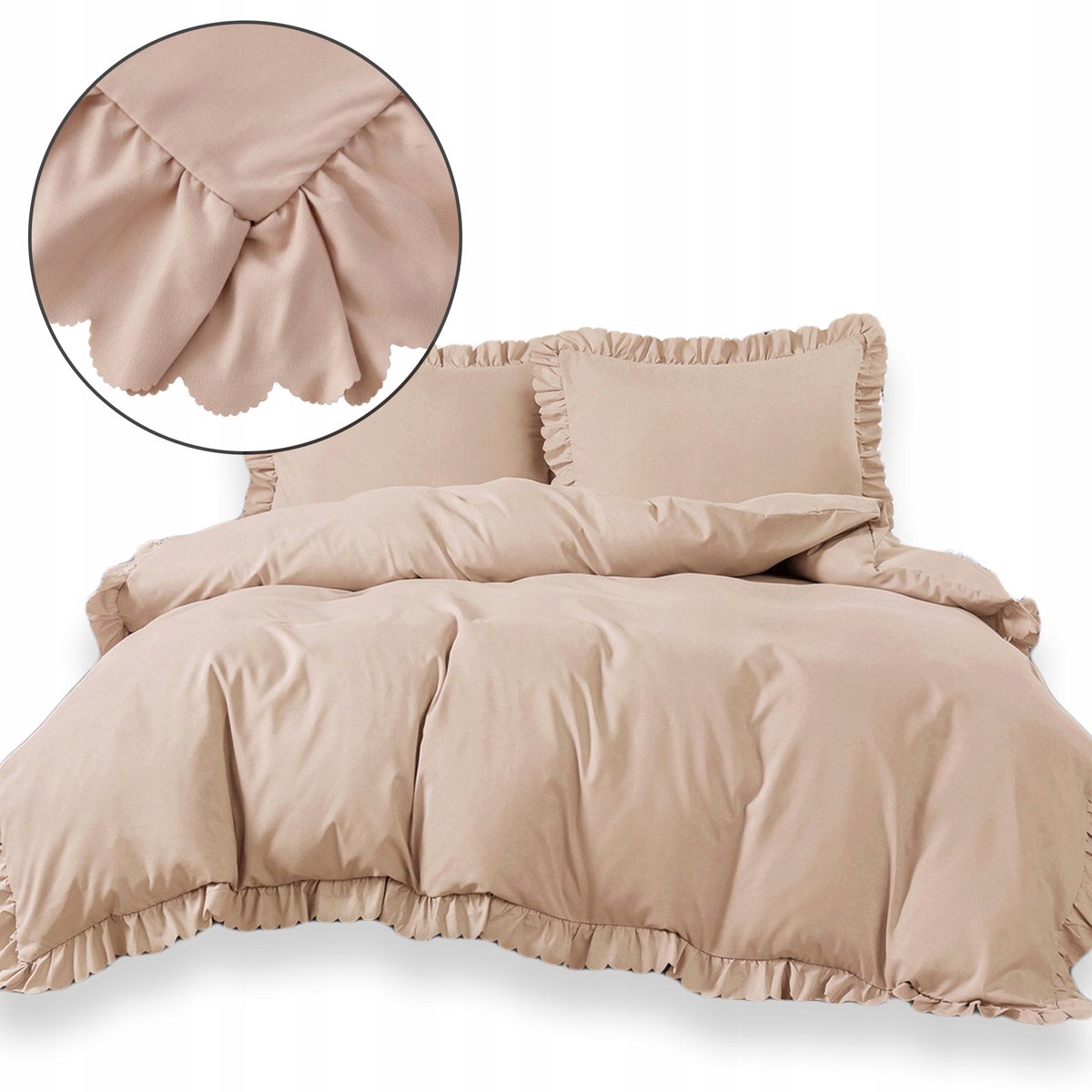 Luxe Beddengoed 160x200 met Ruches - 2 Kussenslopen - Beige