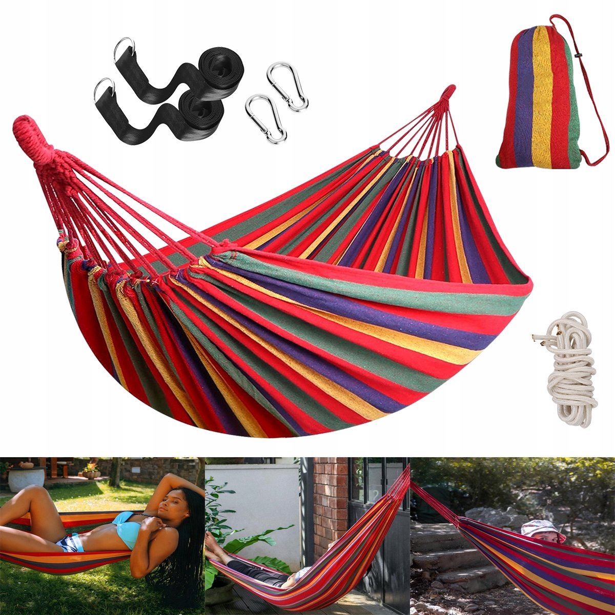 Dubbele Katoenen Hangmat 270x150cm - Comfortabel & Draagbaar